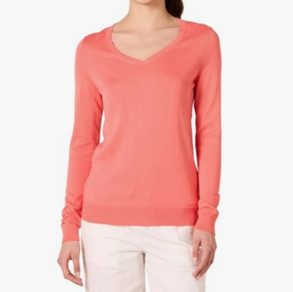 Amazon Essentials V-Neck Lightweight Basic Sweater in Coral L